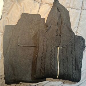 Black Knit Hoodie and Pants Set